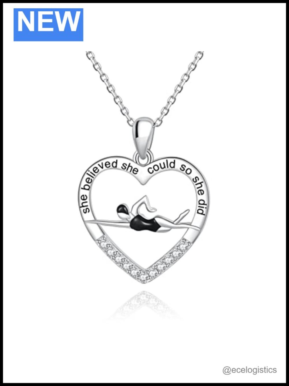 Sterling Silver Swimmer Necklace Inspirational Pendant Gift for Swimmers